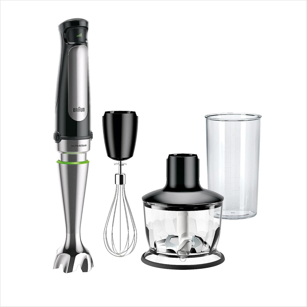Braun Multiquick 7 MQ 7035X Stabmixer - Purierstab Mit Abnehmbarem Edelstahl Mixfuß Mit Activeblade Technologie Zum Pürieren Der Härtesten Ingredient, Inkl. Set 3-Teiliges Zubehör, 1000 Watt, Schwarz Kitchen Naty Shop Schwarz Zerkleinerer (500G)
