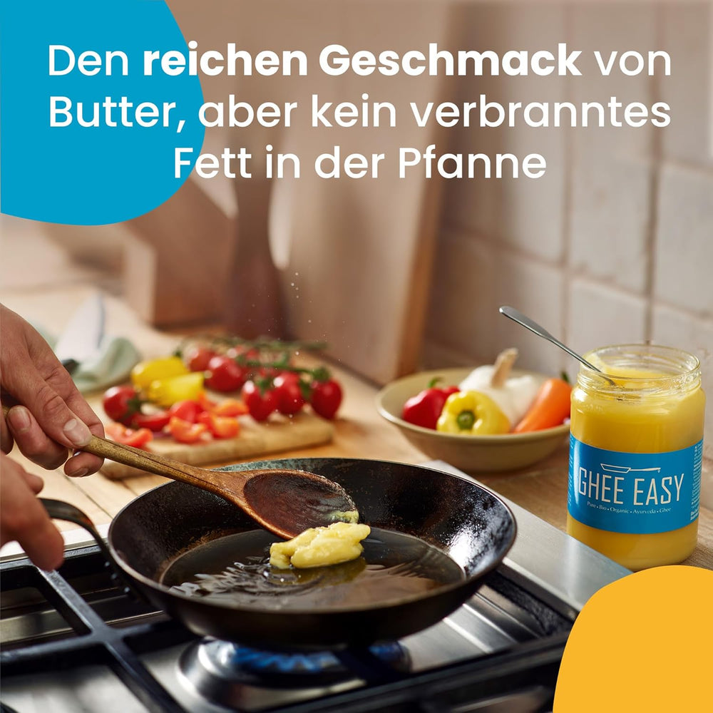 Ghee Easy 850g Ghee Bio von Grasgefütterten Kühen - Ghee Butter ohne Zusatzstoffe - Zertifiziert Organisch & Biologisch - Hochreines Ayurveda Ghee ohne Lactose und Gluten - 100% Europäisch