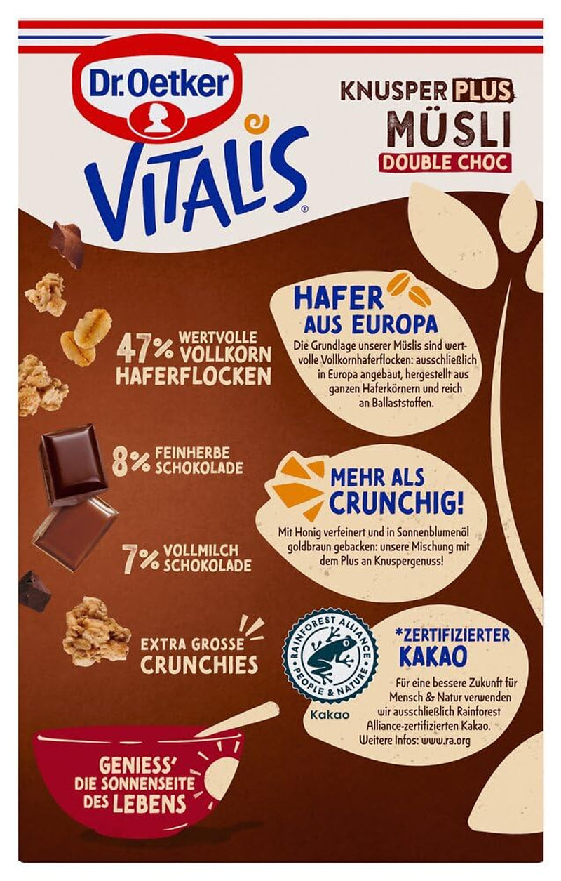 Dr. Oetker Vitalis KnusperPlus Double Chocolate: muesli croccante con cioccolato al latte e fondente, confezione da 7 (7 x 450 g)