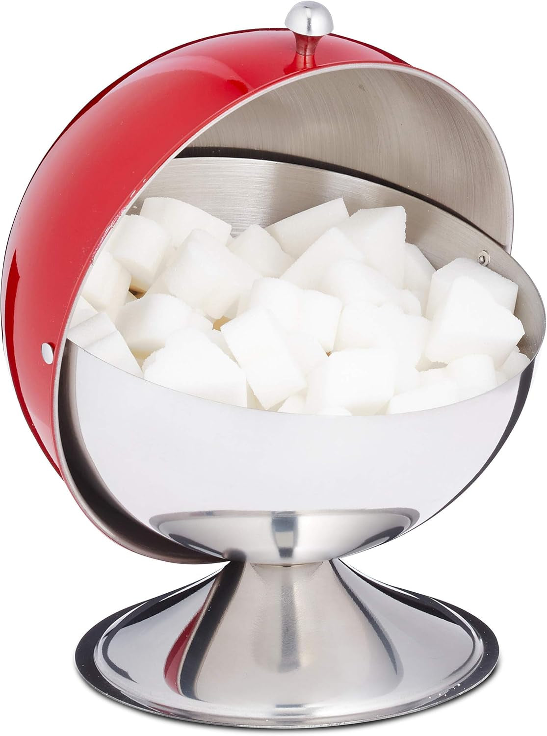 Zahărniță Relaxdays cu capac tip rulou, oțel inoxidabil lucios, pentru zahăr și dulciuri, bomboane, bilă de zahăr, roșu, 1 bucată