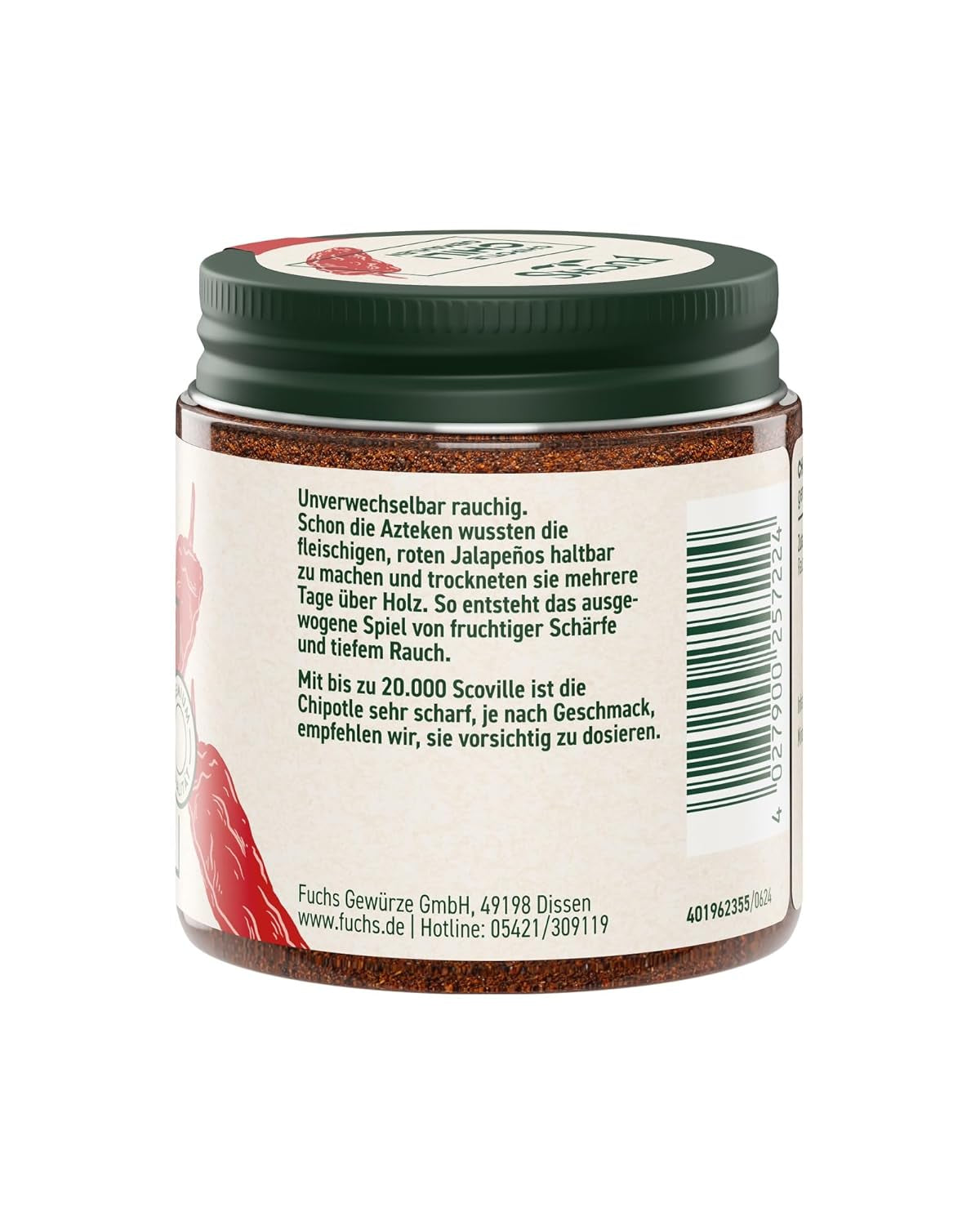 Fuchs Gewürze - Chipotle Chili gemahlen | Rauchiges Chilipulver | Peperoncino in polvere di qualità Premium 50 g im wiederverschließbaren Gewürzglas