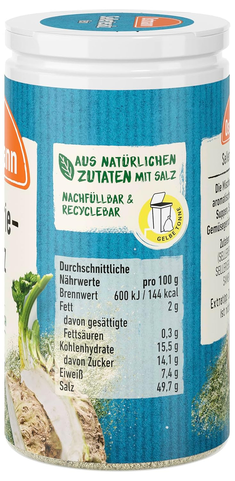 Ostmann Gewürze - Celeriesalz | Zum Verfeinern zährlicher herzhafter Gerichte | Riciclabile, riutilizzabile Streudose | 50 g in un colino