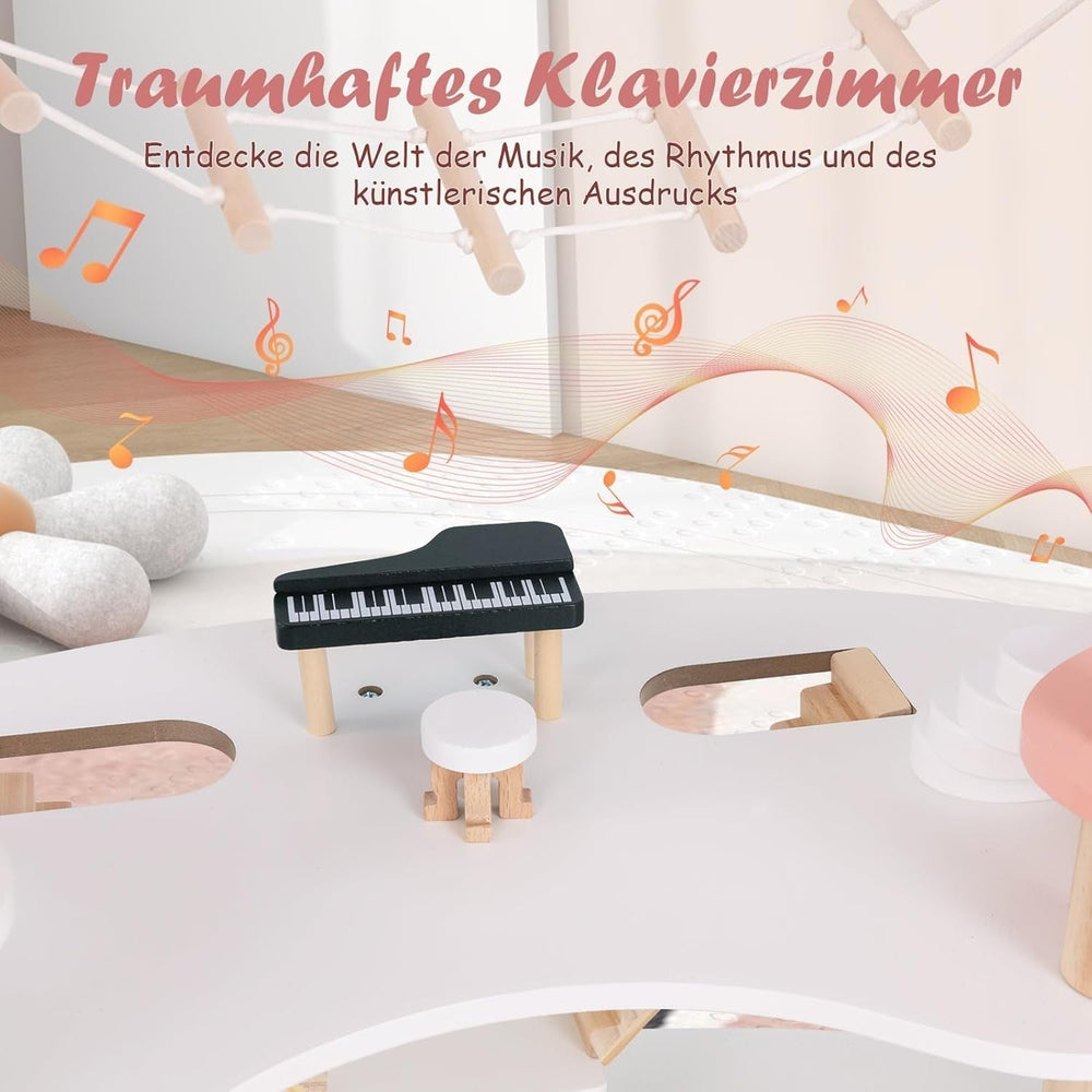 FANTASK Casa delle Bambole in Legno, Casa delle Bambole con 7 Camere e 7 Camere, Altezza 85 cm, con 32 Mobili e Accessori, Casa delle Bambole con Scala di Corda, Casa delle Bambole Regalo per Bambine di 3 Anni (Modello 3) Naty Shop Dollhouses