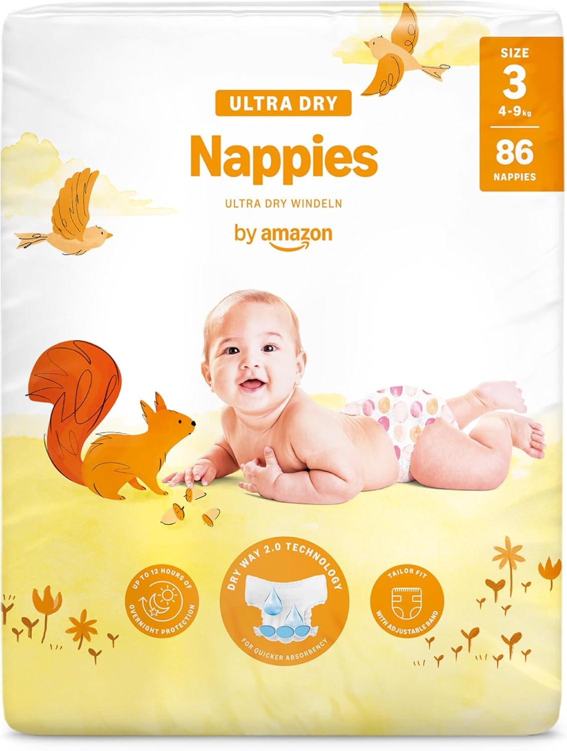 Pannolini Amazon Ultra Dry, taglia 3 (4-9 kg) - Scatola mensile, bianco, 172 pezzi (2 confezioni da 86) (precedentemente Mama Bear, prodotto identico)