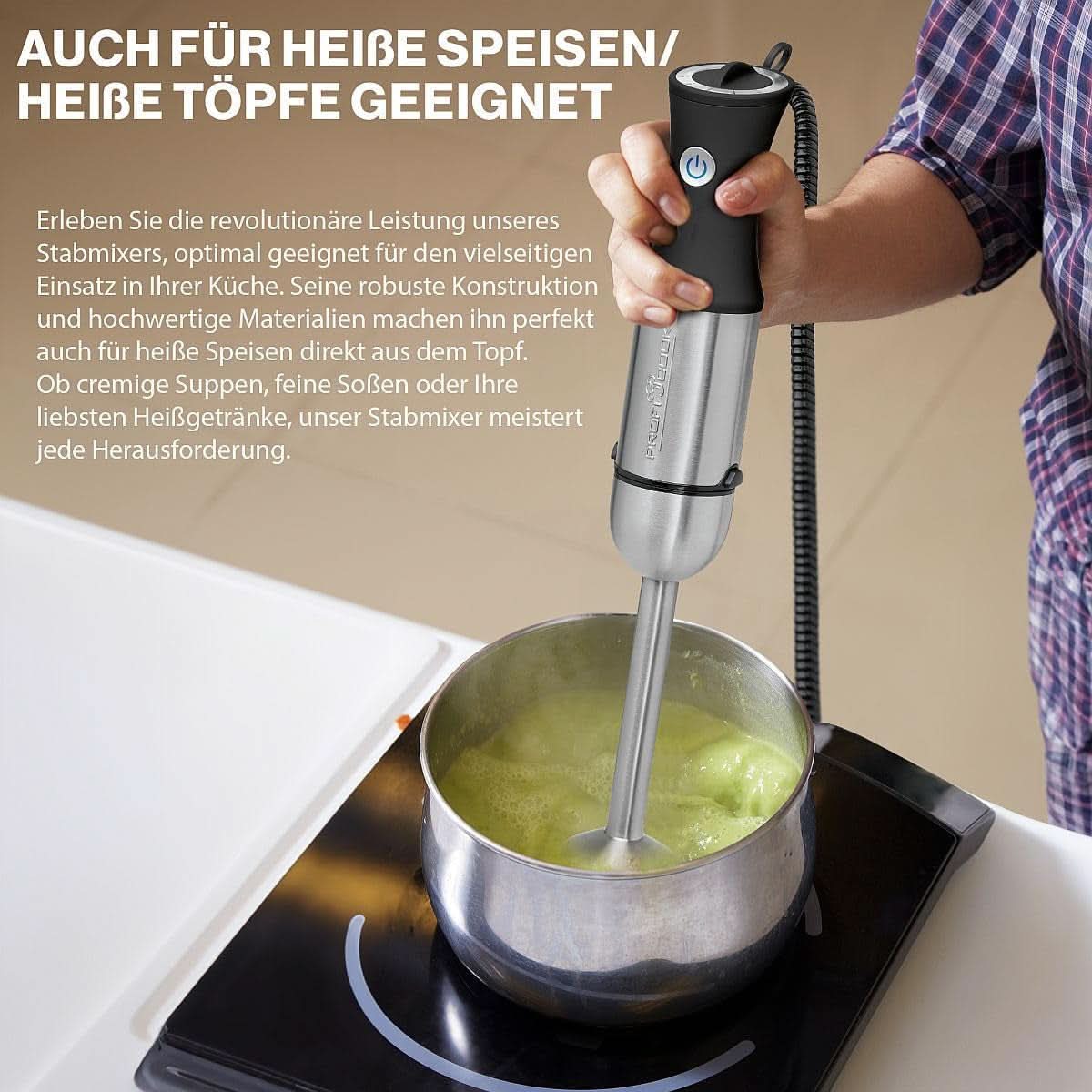Proficook® 2In1 Stabmixer & Schneebesen | Stabmixer 1000 Watt Für Mixen, Zerkleinern & Pürieren | Smoothie Maker M. Langem Mixstab | Pürierstab M. Edelstahlgehäuse & Soft Touch-Griff | PC-SMS 1220 Mama si Copilul Naty Shop