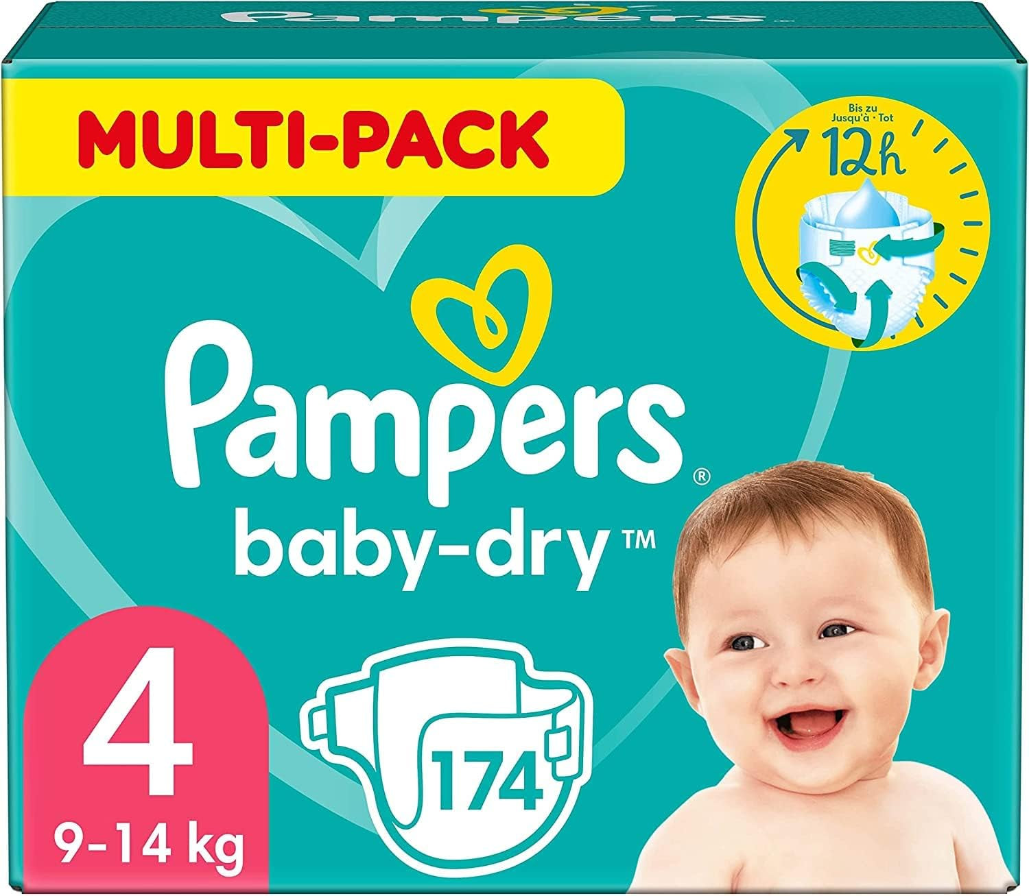 Pannolini Pampers Baby-Dry taglia 5, 174 pannolini, 11 kg - 16 kg, protezione dalle perdite fino al 100% e comfort per tutta la notte