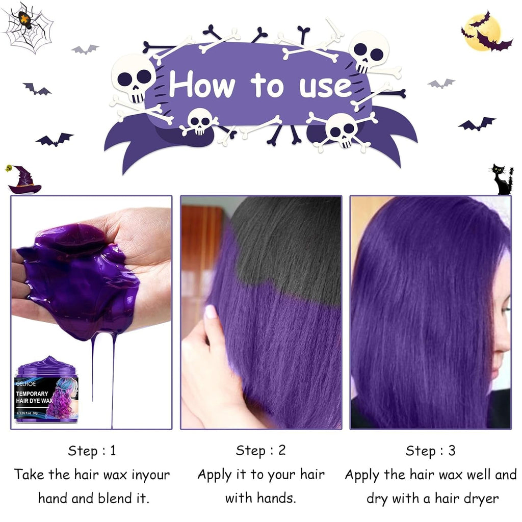 Vopsea de păr temporară de Halloween 4 culori, ceară de culoare pentru păr, Styling Hair Tone pentru bărbați femei, pentru Halloween Cosplay Party Vopsea pentru par Naty Shop
