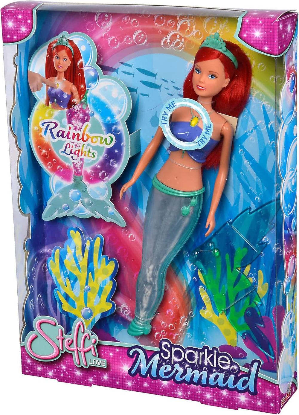 Simba 105733656 - Păpușa Steffi Love Sirena Sclipitoare (39 cm) - sirenă strălucitoare cu schimbare de culoare curcubeu luminos, jucărie rezistentă la apă pentru copii cu vârsta de 3 ani și peste
