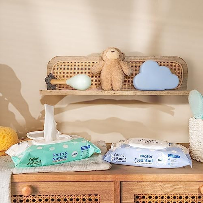 - Salviette baby Change Water Essential x70 - Prodotto da toilette in fibra vegetale - Acqua ultrapurificata al 99% - Igiene dalla nascita - Coperchio richiudibile