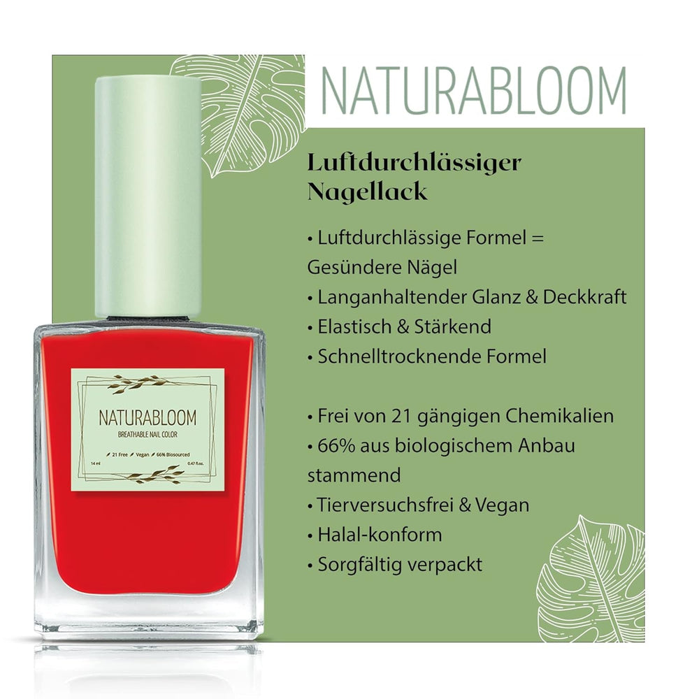 Smalto rosso ad asciugatura rapida (Poppy Red) - smalto naturale con formula vegana - traspirante, sostenibile e di lunga durata, 14 ml