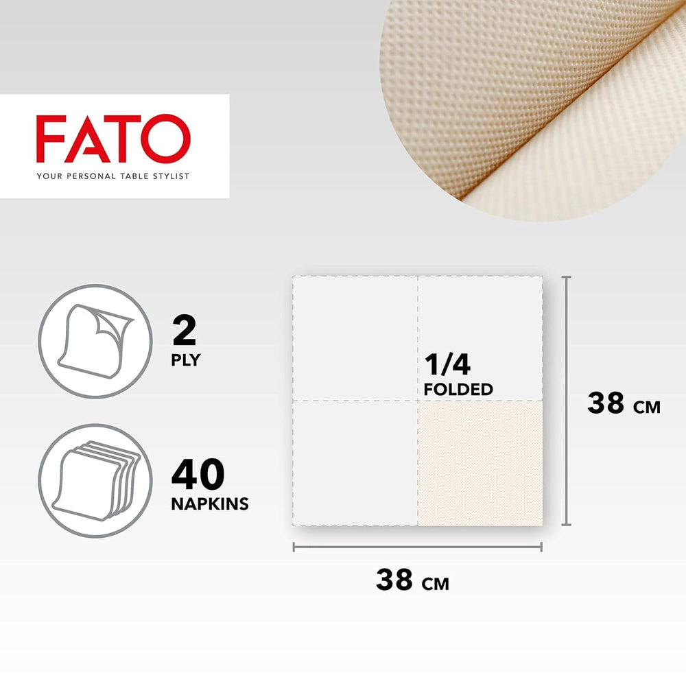 Fato - Șervețele de hârtie de unică folosință naturale pliate 4 ori, ecologice, pachet de 40 de șervețele, mărimea 38X38, 2 straturi, 100% hârtie reciclată