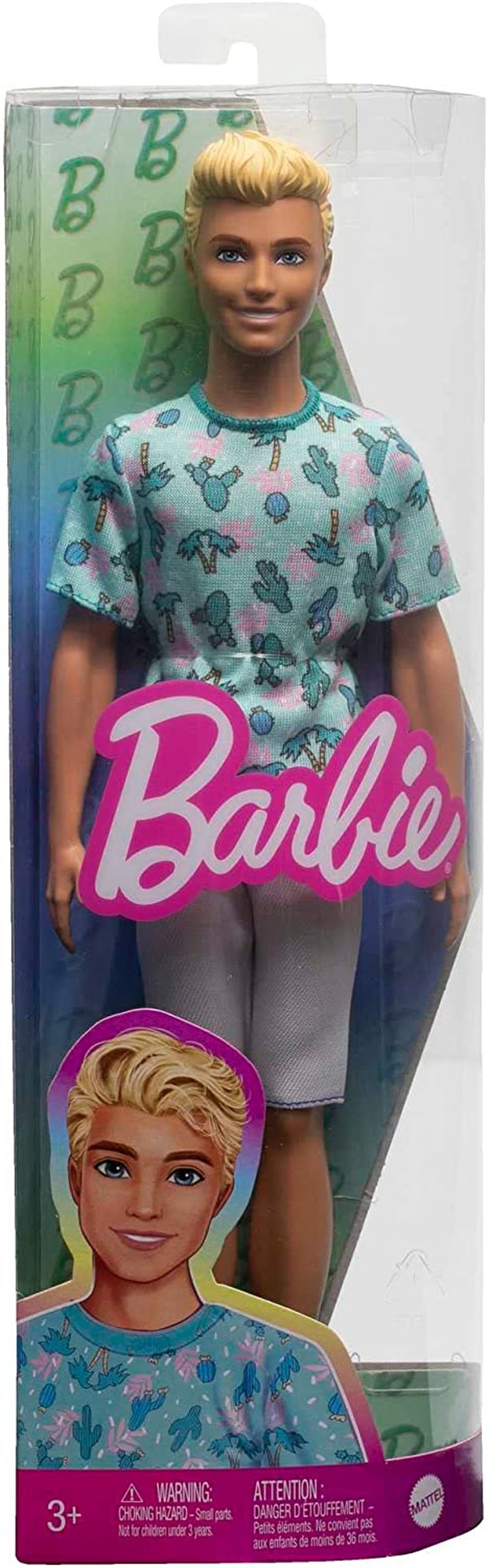 Barbie Ken Fashionistas - T-shirt con stampa di cactus e palme, pantaloncini bianchi e scarpe da ginnastica, perfetta per avventure con gli amici e passeggiate in città, per bambini dai 3 anni in su, bambole HJT10 Naty Shop