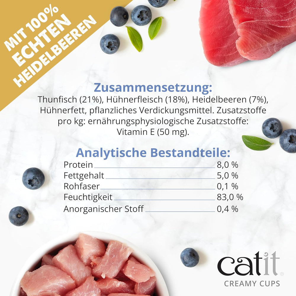 Catit Creamy Cups, Ton și Pui cu Afine, 4x25g