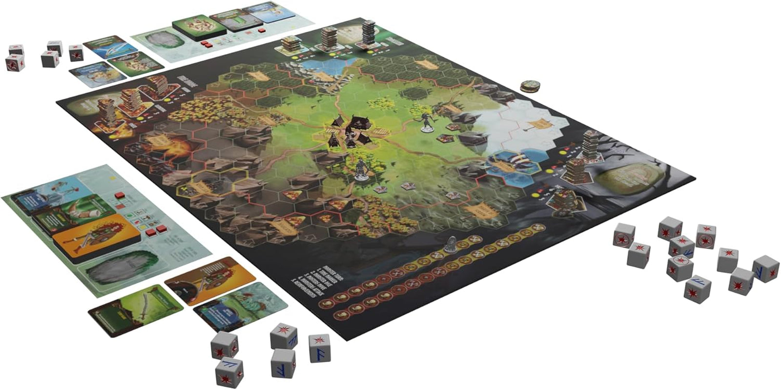 Fate: Defenders of Grimhelm, ELSNER Games, Gioco da tavolo fantasy cooperativo, Strategia di difesa della torre, 1-4 giocatori, Età 14+, Avventura epica, Eroi e magia, Gioco tattico, FryxGames