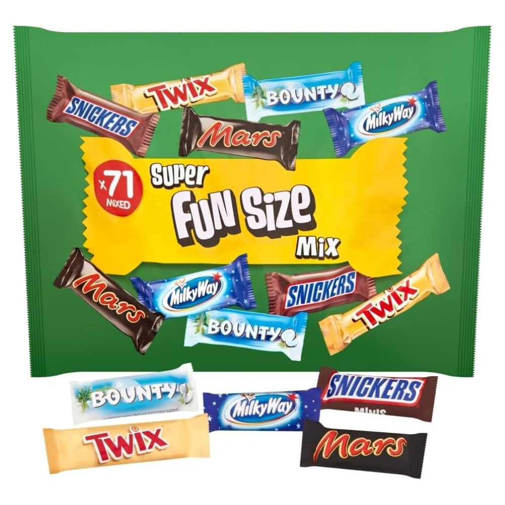 Confezione mista mini cioccolato, 71 mini snack al cioccolato (Mars, Snickers, Bounty, Twix, Milky Way) sotto forma di caramelle, ideali per una serata di football americano (1400 g)
