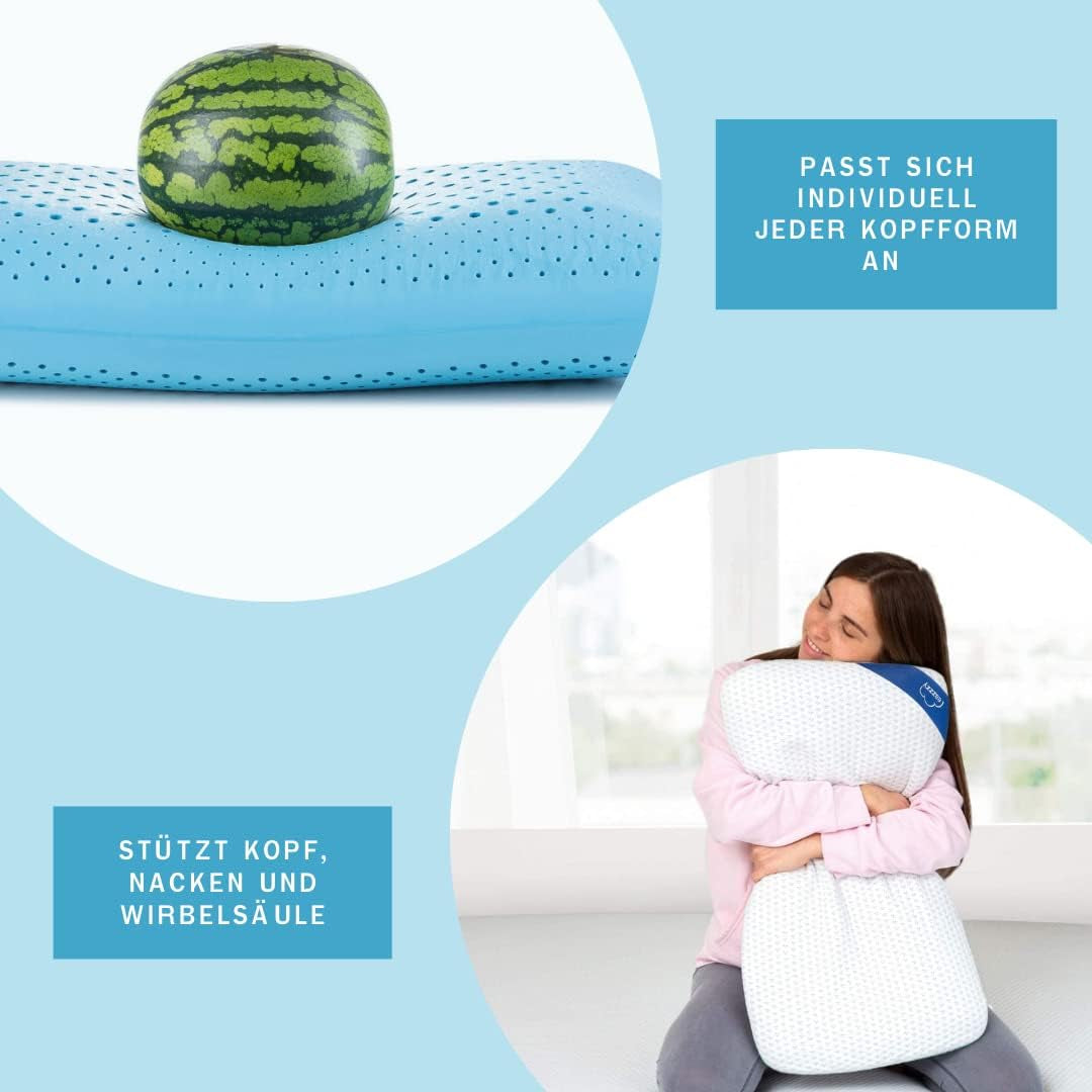 Genius Eazzzy pernă din spumă 40X80 Cm înălțime 10Cm - Pernă de susținere a gâtului cu 2 grade de duritate + spumă de gel de răcire - Pernă de dormit pentru cei care dorm lateral, pe spate și pe stomac împotriva durerilor de gât, poliester Perne standard Naty Shop