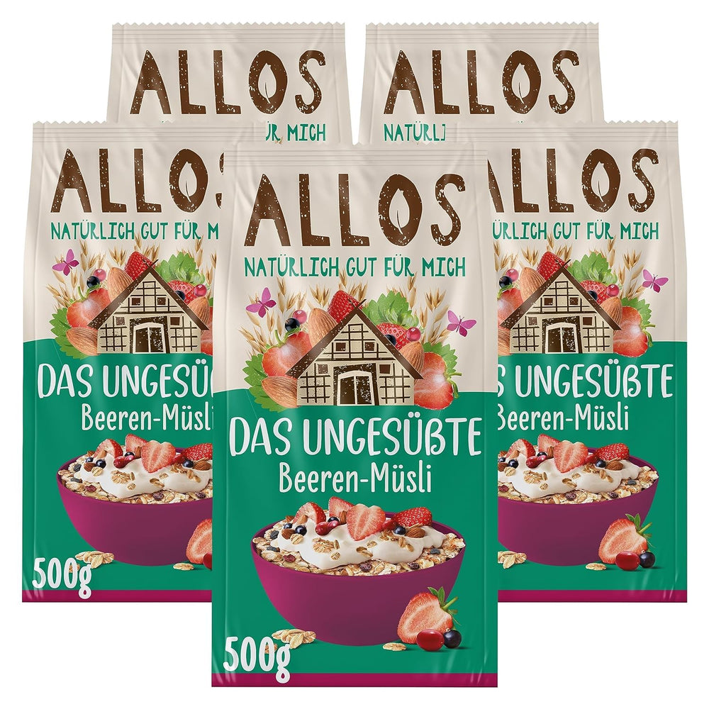 Allos muesli proteico non zuccherato | Muesli biologico | Farina d'avena | Cereali per la colazione | Vegano (5 x 450 g), 1 pezzo (confezione da 5)