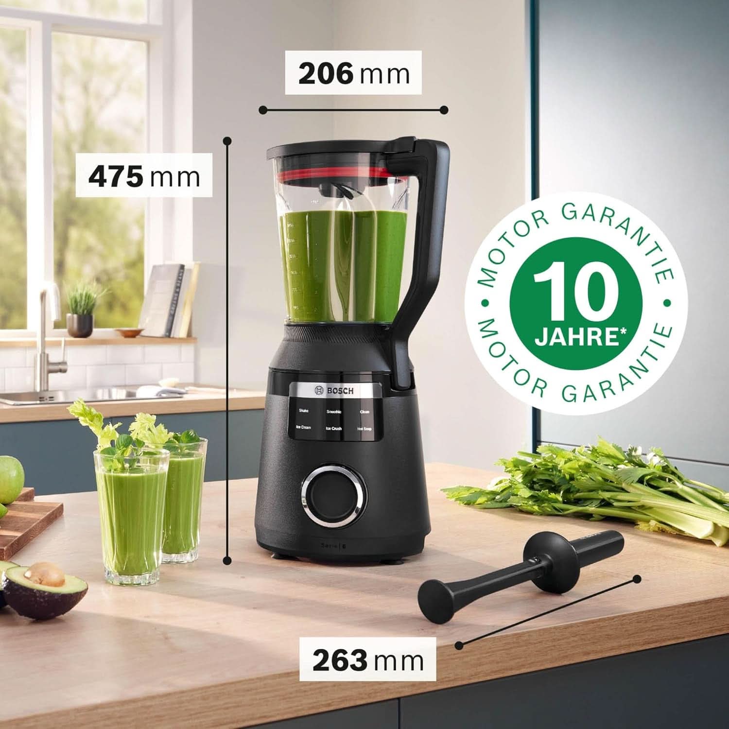 Robot da cucina ad alta velocità Vitapower Serie 6 MMBD665B1, 45.000 giri/min, 6 programmi Inkl Heiße Suppe & Reinigung, 2 L Mixbehälter, Stopfer, Spülmaschinenfeste Teile, Made in Europe, 1800W, Schwarz Kitchen Naty Shop