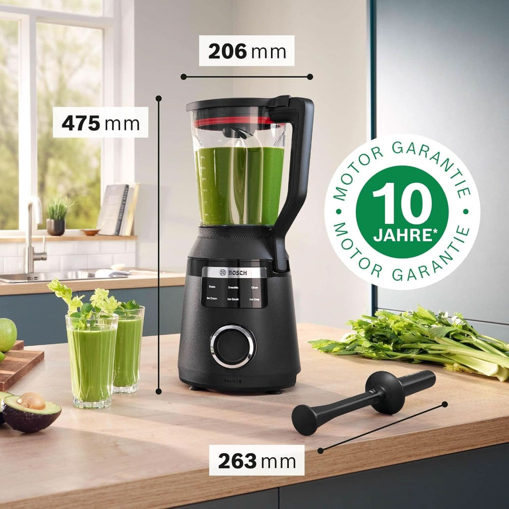 Robot da cucina ad alta velocità Vitapower Serie 6 MMBD665B1, 45.000 giri/min, 6 programmi Inkl Heiße Suppe & Reinigung, 2 L Mixbehälter, Stopfer, Spülmaschinenfeste Teile, Made in Europe, 1800W, Schwarz Kitchen Naty Shop