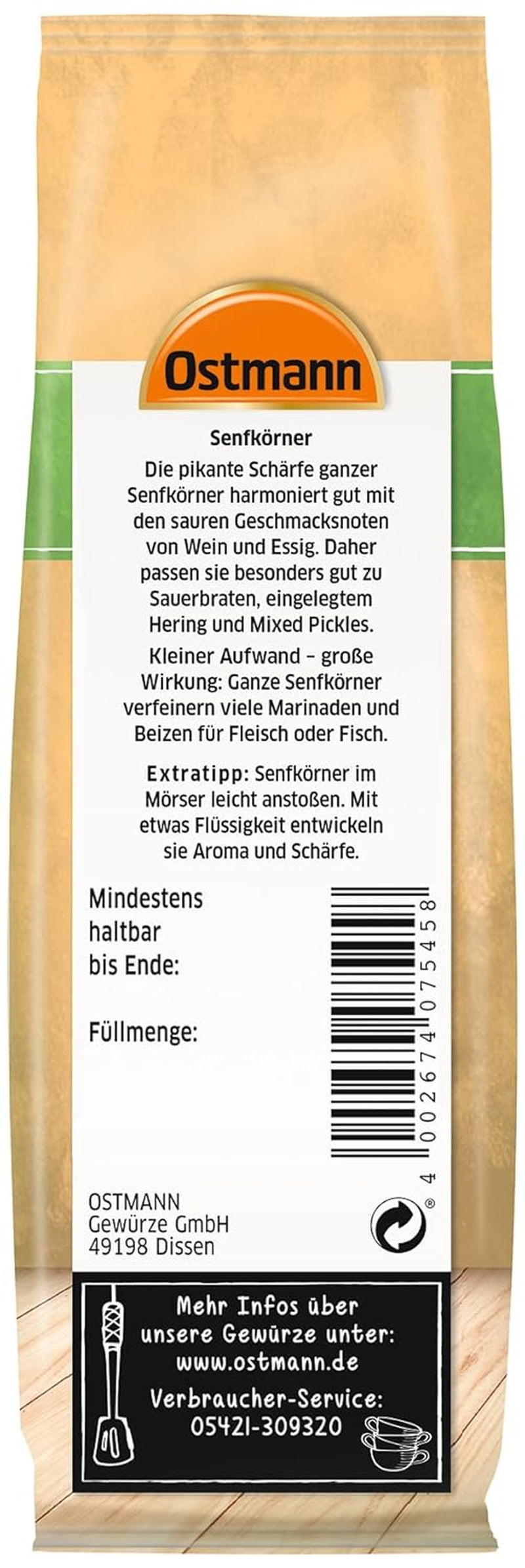 Ostmann Gewürze - Senfkörner ganz | Ideale per confezionare frutta e verdura da 100 g in Vorteilsbeutel