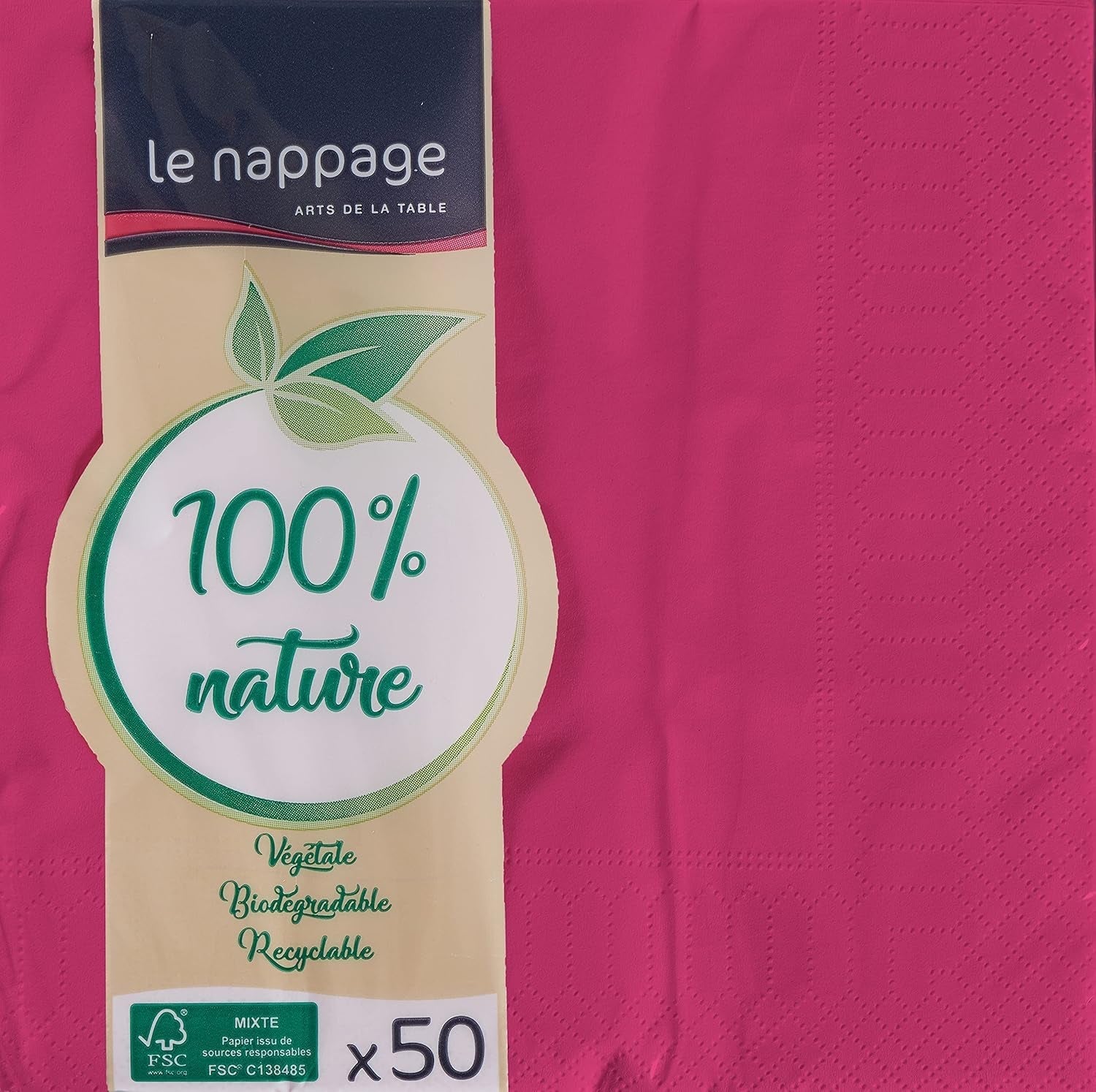 50 șervețele din vată 33 X 33 Cm, 2 straturi, FSC, celuloză, fucsia, 33 X 33 Cm