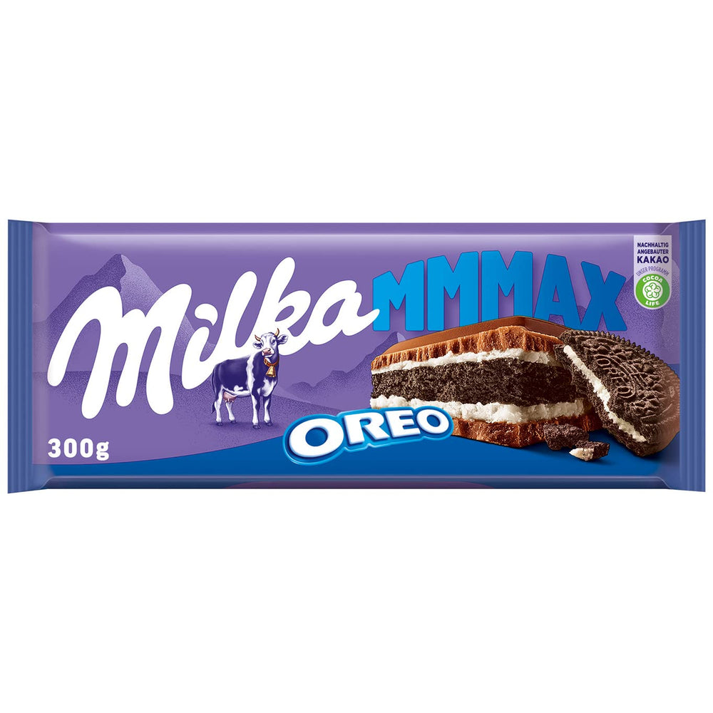 Milka Mmmax Oreo – Cioccolato al latte alpino con croccanti biscotti Oreo e crema al latte – 300g