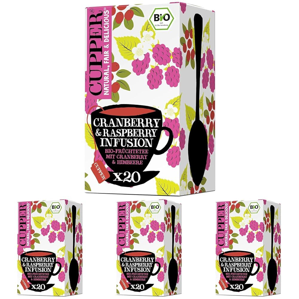 Cupper Ceai de fructe organic Cranberry Rasperry, 20 pliculețe de ceai nealbite, ecologic, comerț echitabil
