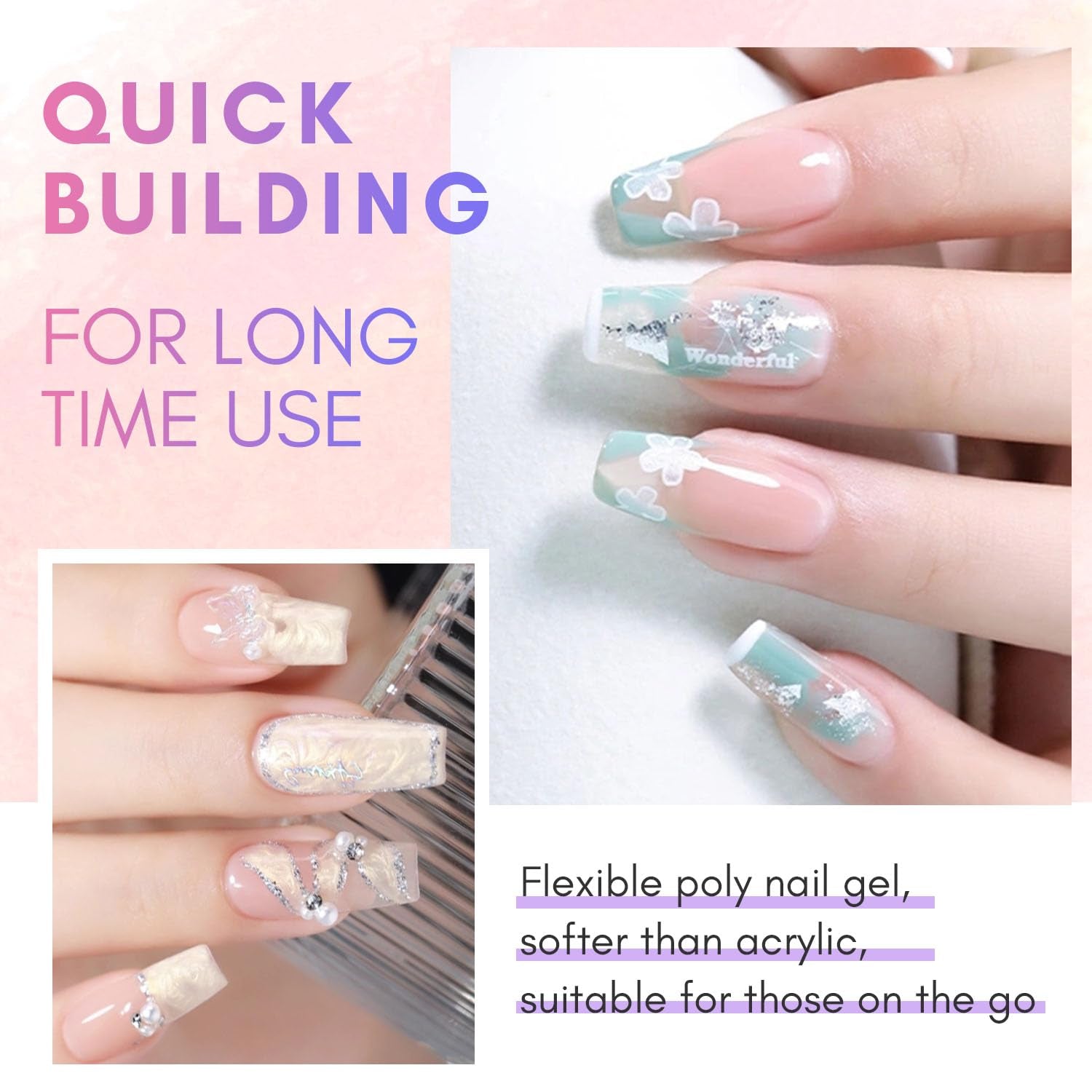 Makartt Poly Nail Extension Gel - 50 ML Extension Builder Acrylic Poly Nägel Aufbaugel Extender Gel Für Gelnägel Für Nagelverlängerung, Nagelstärkung, Nail Art Dekoration(Transparent)