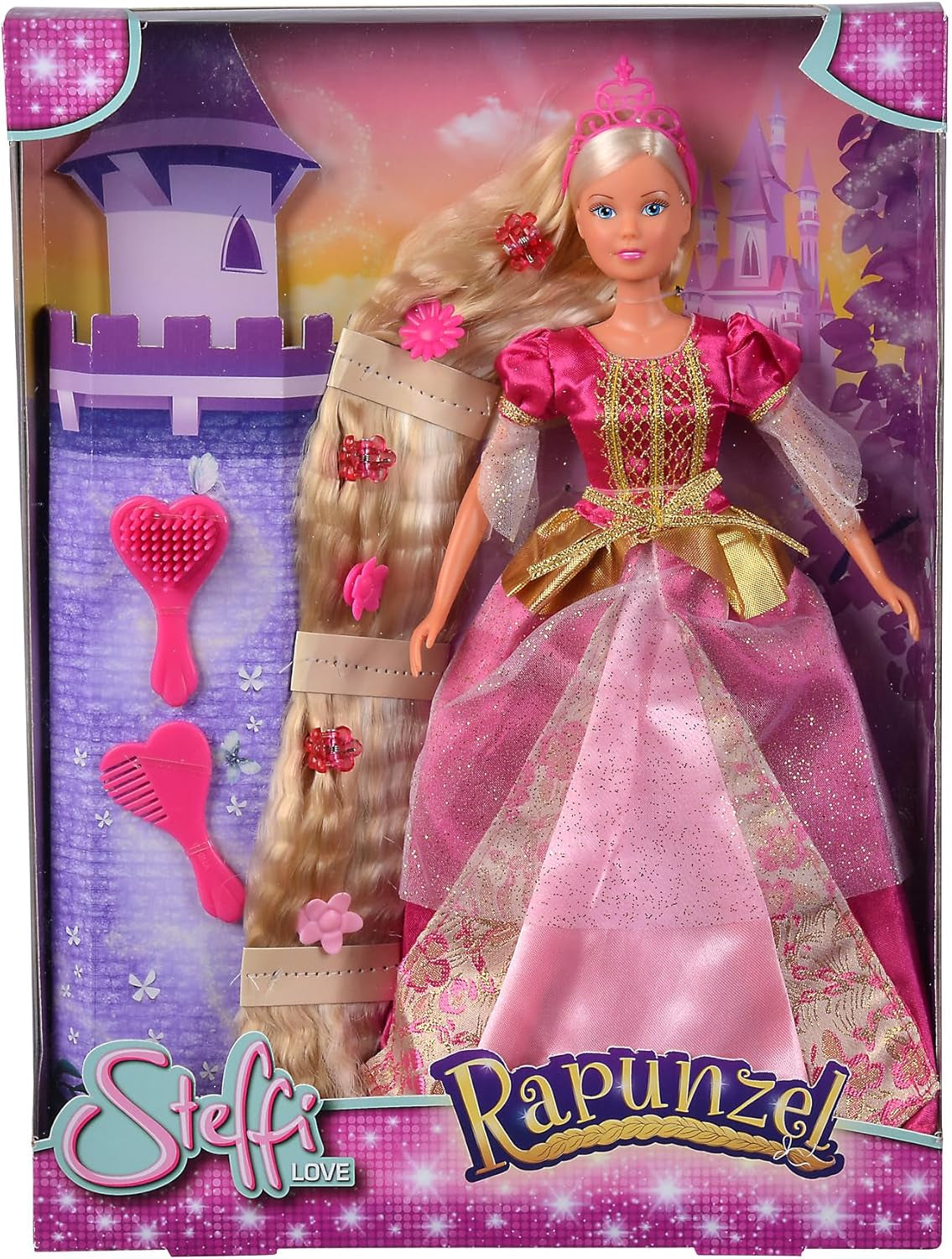 Simba 105738831 - Steffi Love Rapunzel, Steffi ca prințesă de basm, cu păr foarte lung, cu agrafe de păr, perie și pieptene, păpușă de modă, 29 cm, pentru copii cu vârsta de 3 ani și peste
