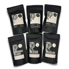 Probierset Kaffee und Espresso | Ganze Bohne oder Gemahlen – 6 Sorten Café & Espresso | Aromatisch & Vollmundig Perfekt zum Testen oder als Geschenk