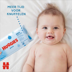 Confezione da 18 salviette per neonati Huggies Pure (1008 salviette in totale) — Acqua pura al 99% — Senza profumo, per una pulizia e una protezione delicate Salviettine umidificate per neonati Naty Shop