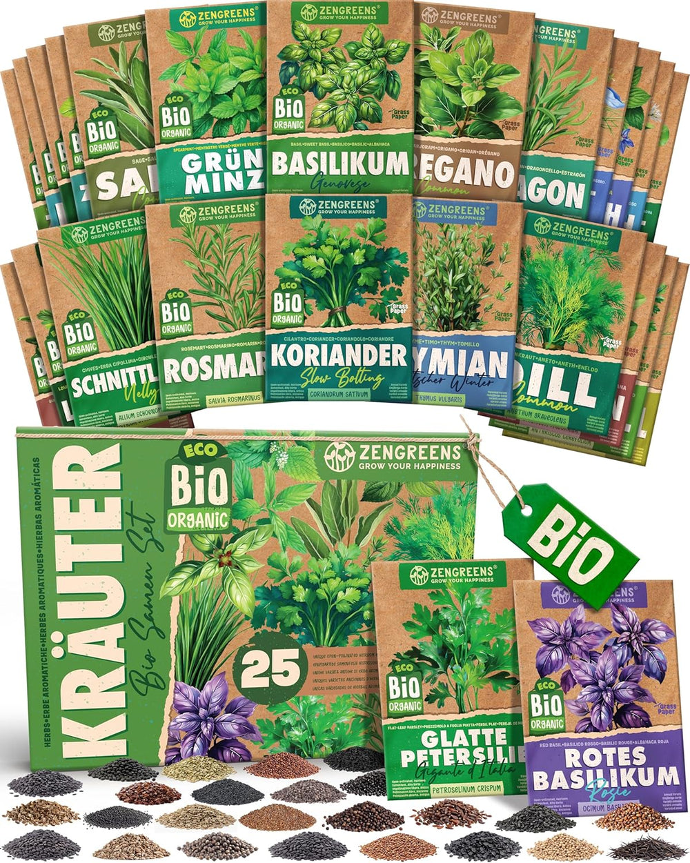 Semi di basilico biologico in set da 6 - 6 semi di basilico per una facile coltivazione in giardino, balcone o aiuola rialzata - Semi di piante - Piantine