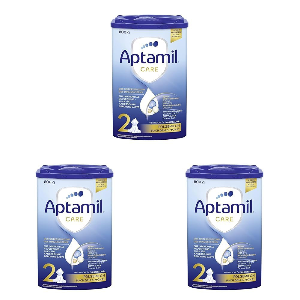 Aptamil Care 2 - Latte di proseguimento dopo 6 mesi, con Omega 3 e 6, DHA e ARA, senza olio di palma, alimenti per l'infanzia, latte in polvere, 1 x 800 g (confezione da 3)