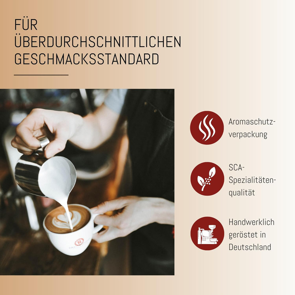 RÖSTTROMMEL BLACK LABEL - Special Blend ESPRESSO, Ganze Kaffee-Bohnen 1kg, 50% Arabica, 50% Canephora, Röstung 8.5/10, 50% Brasilien, 50% Indien, Geschmack: cremig - kräftig - zartbitter Schokolade