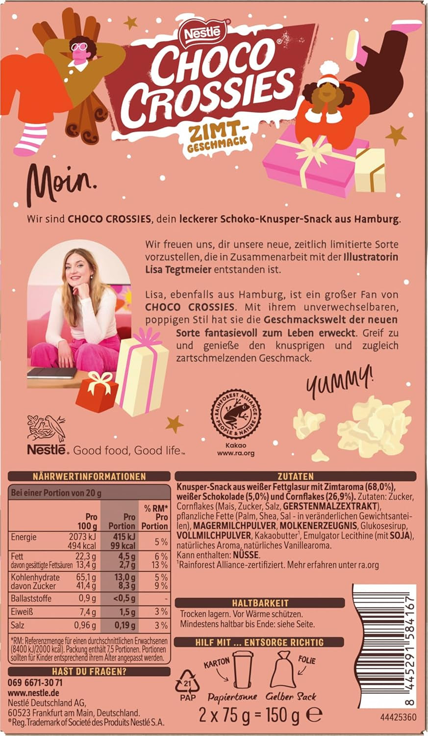 Nestlé Fiocchi leggeri e croccanti alla cannella e mandorle croccanti ricoperte da una glassa bianca che si scioglie in bocca al gusto di cannella 1 confezione (2 x 75 g)