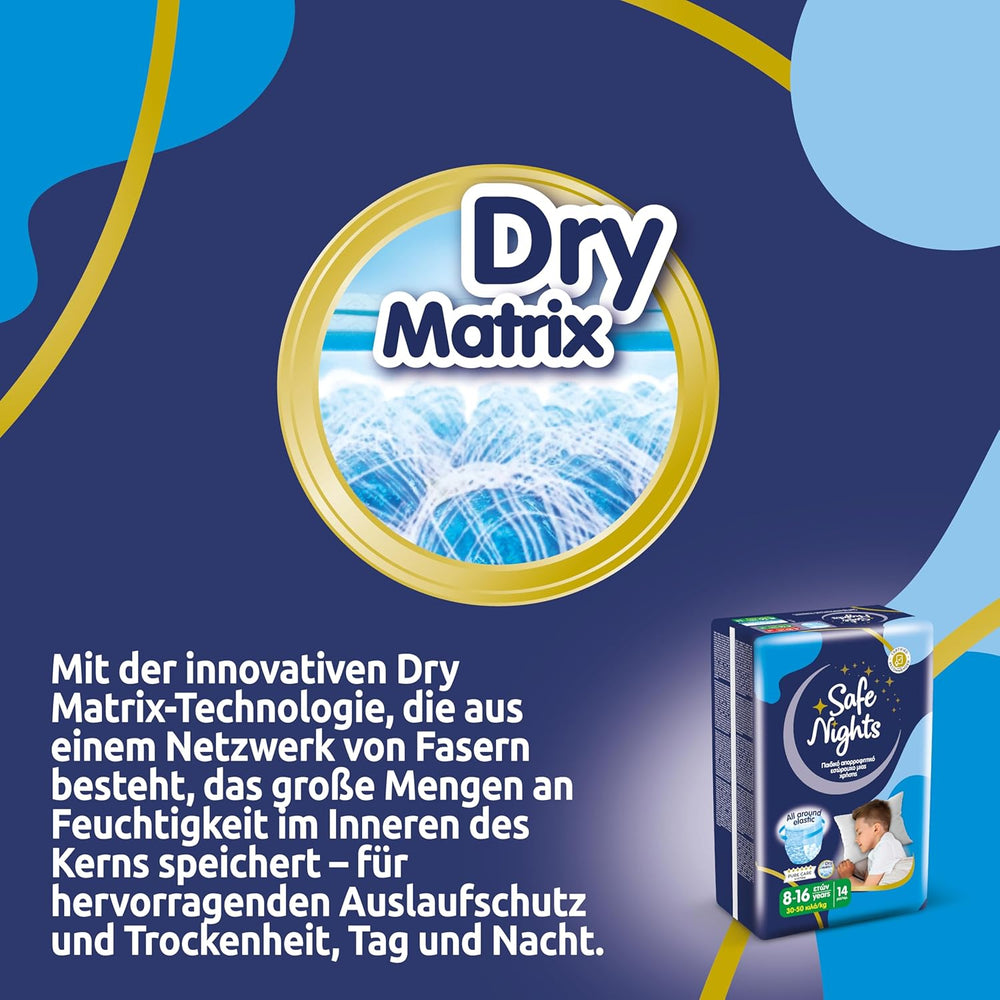 Safe Nights Boy, pantaloni da notte per bambini da 8 a 16 anni (30-50 kg), 84 pezzi