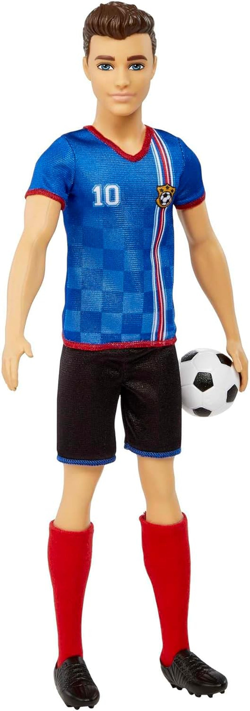 Barbie You Can Be Anything Serie, Ken Fußballspieler Puppe, Ken Puppe mit braunen Haaren, blaues Trikot, Fußball, 1x Ken Fußballspieler Puppe, Geschenk für Kinder, Spielzeug ab 3 Jahre, HCN15