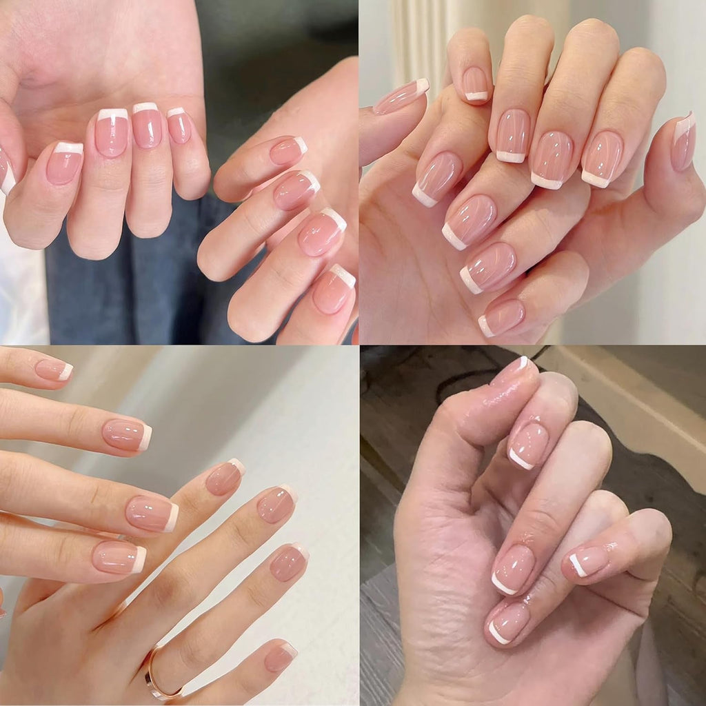 Set 240 de unghii false franceze scurte, unghii artificiale pătrate, unghii de lipit cu lipici, vârfuri de unghii acrilice, unghii false pentru femei, artă unghii DIY