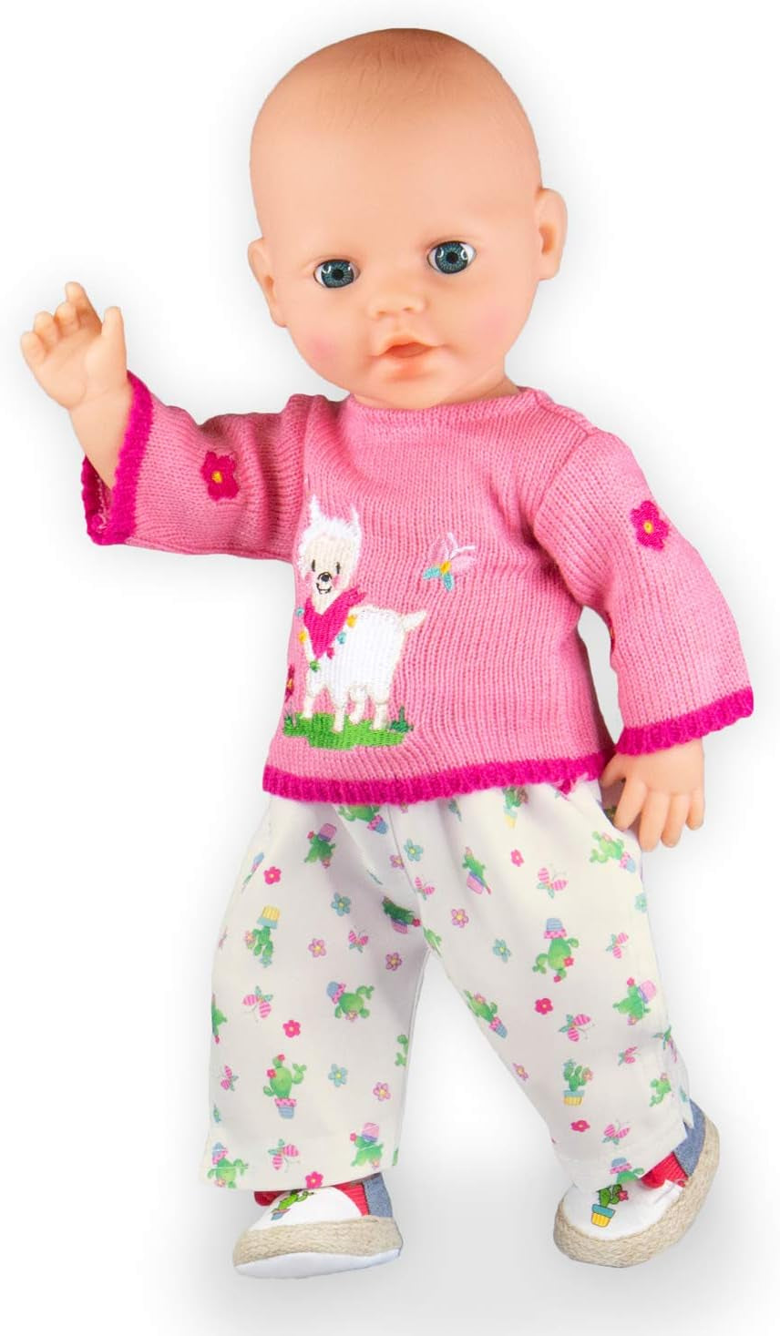 Heless 2935 - Bekleidungs-Set für Puppen im Alpaka Oskar Design, 2 teilig mit Pullover und Hose, Größe 35-45 cm