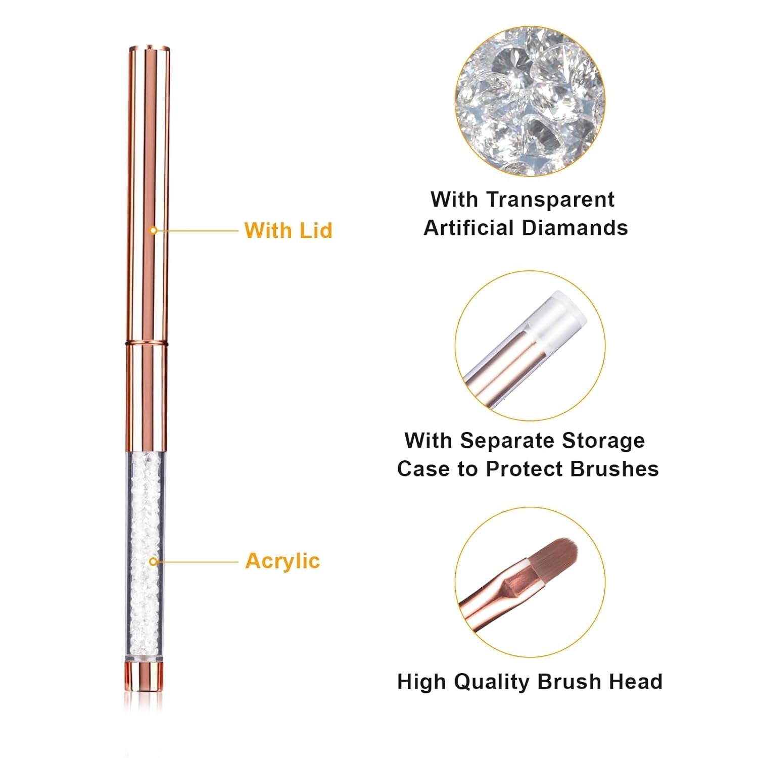 6 bucăți de pensule de unghii cu capac pentru unghii, gel UV, acrilic, pensulă de unghii, pensulă pentru gel de unghii, set de pensule parțiale pentru arta unghiilor