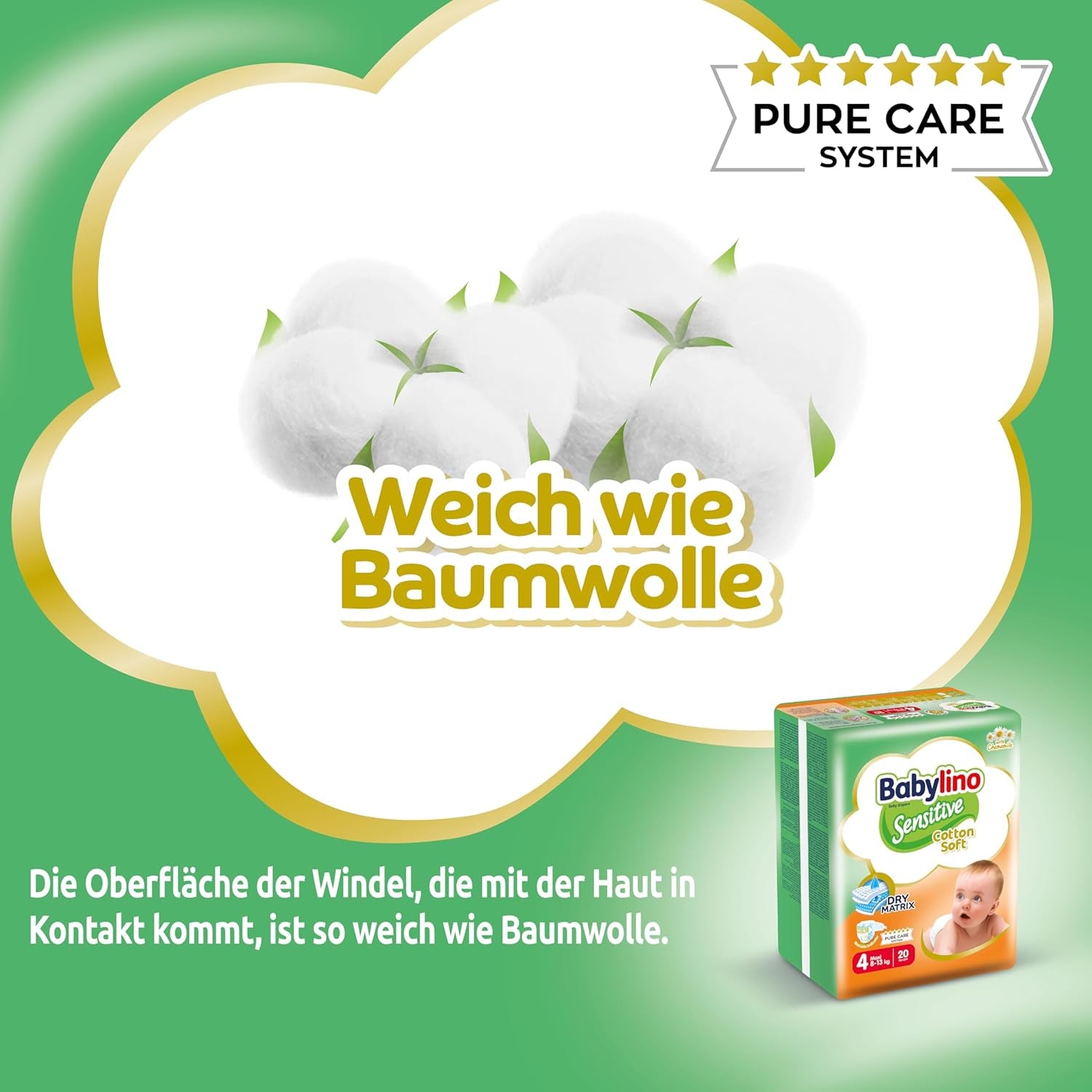 Pannolini per bambini Sensitive taglia 4, Maxi (8-13 kg), 20 pezzi