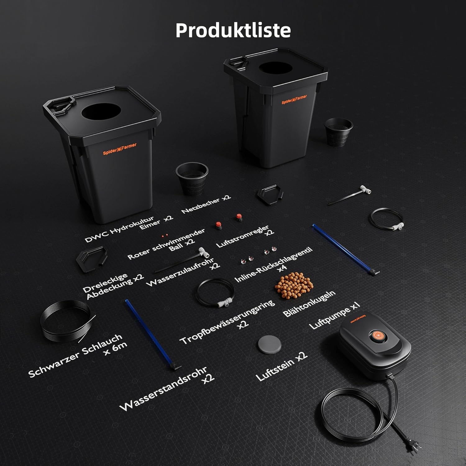 Spider Farmer DWC Sistema di Coltivazione Idroponica 27L/7 Galloni Coltivazione in Acque Profonde Nuovo Design del Coperchio Triangolare Sistema di Giardinaggio a Goccia Circolante con Kit di Gocciolamento del Vaso Pompa ad Aria da 8W 2 Secchi