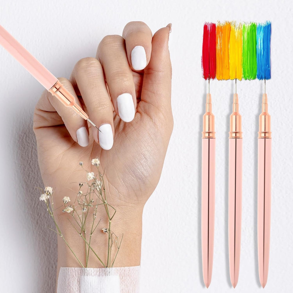 Nail Art Liner-Pinsel 5-Teiliges Gel-Nagellack-Malerei-Nagel-Punkt-Zeichnungs-Werkzeug Für Lange Linien Kunst-Design-Stift-Set Metallgriff Nail-Art-Design-Pinsel Für Frauen