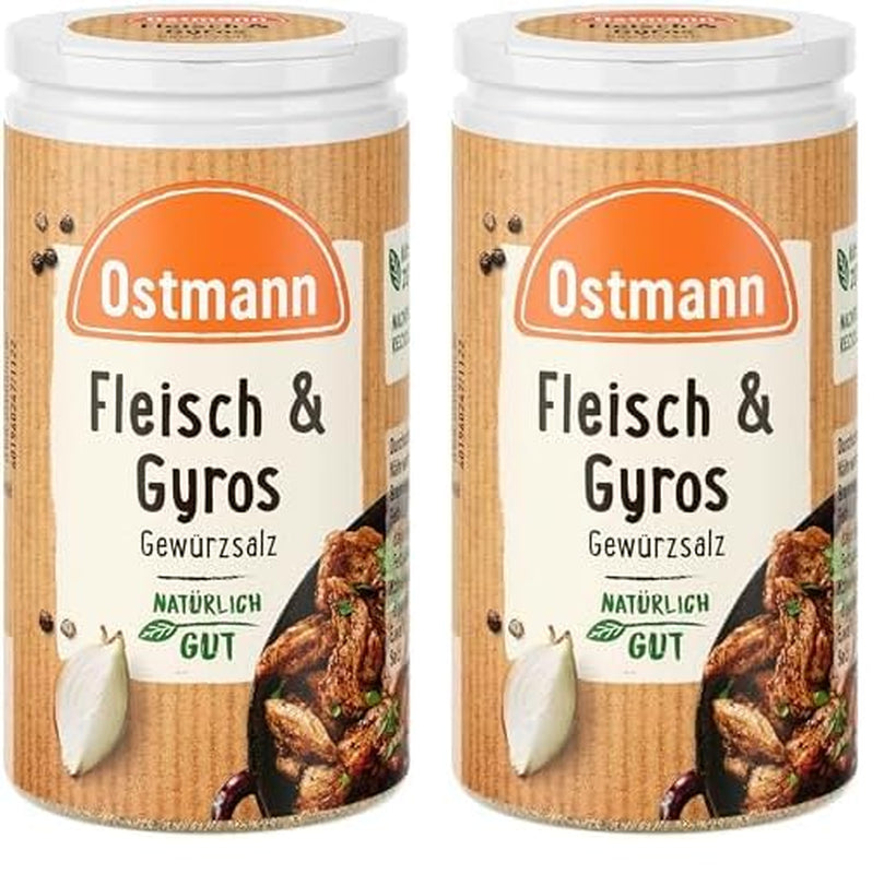 Ostmann Gewürze - Fleisch & Gyros Gewürzsalz | Pikantes Gewürz mit mediterraner Note für gegrilltes und gebratenes Fleisch | Mit praktischem Streuaufsatz | 50 g in un colino
