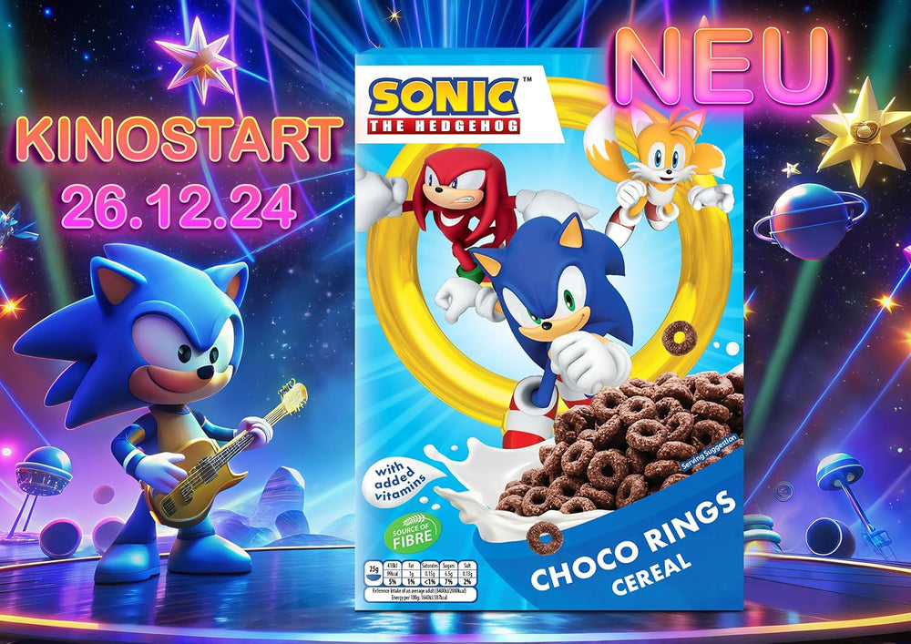 Sonic Choco Rings anelli di cioccolato ai cereali, grano, avena e mais per una colazione perfetta, con aggiunta di vitamine, 1 confezione (1 x 350g)