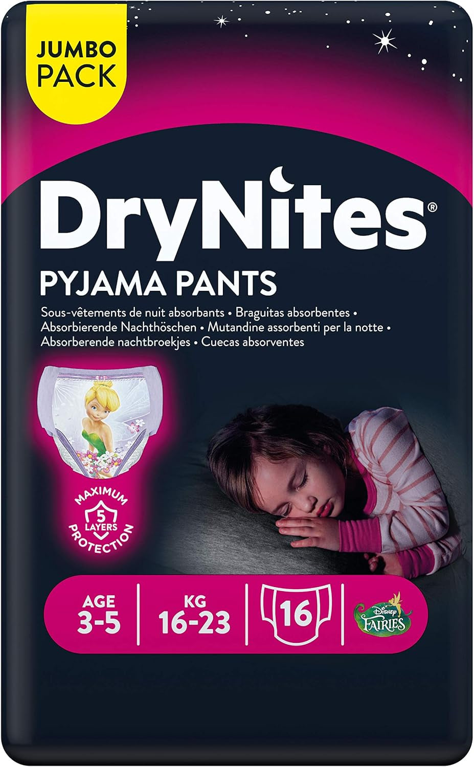 Indumenti da notte per ragazze Huggies DryNites, 3-5 anni (16-23 kg), 2 x 16 pezzi