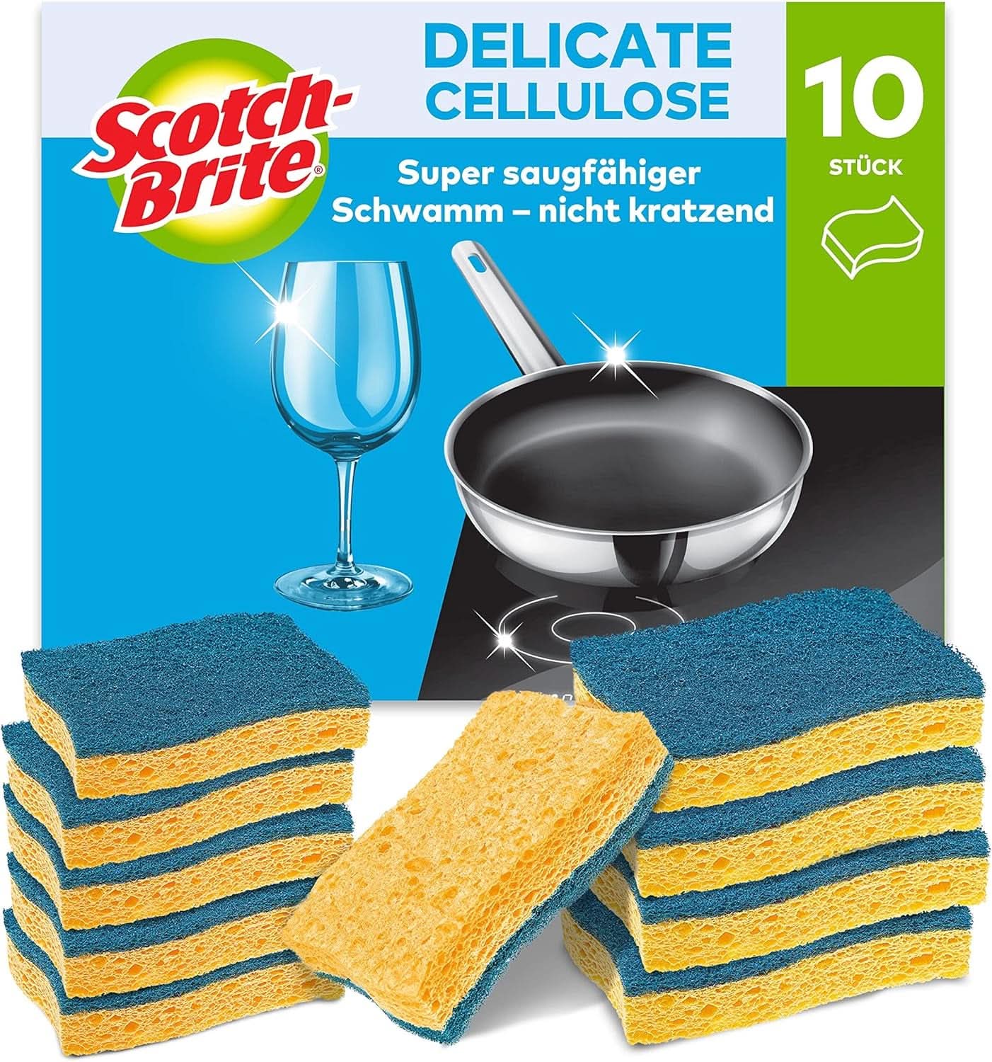 Scotch-Brite Classic Pot Cleaner 16 spugne per confezione Spugna da cucina - Pulisce in modo potente ed efficace i detersivi da cucina Naty Shop Blu - Cellulosa antigraffio