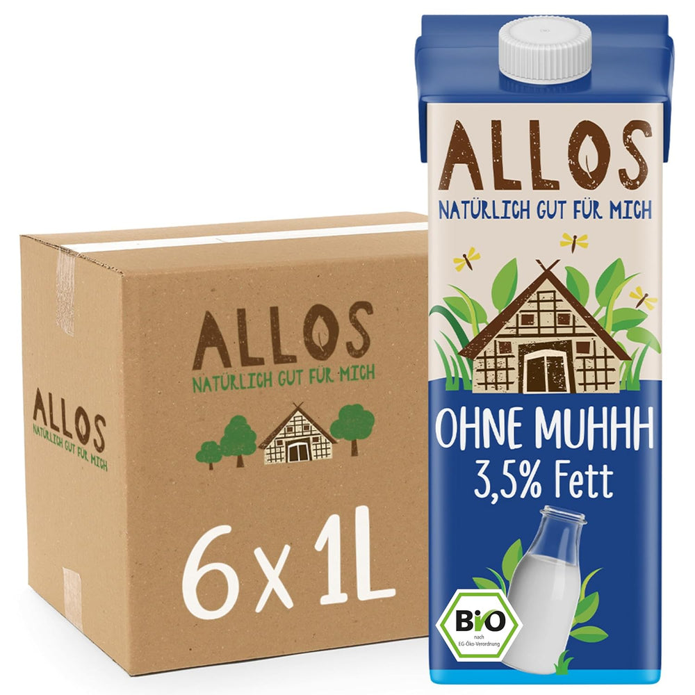 Allos Bio Ohne Muhhh 3,5% | Alternativa Milchal | Drink auf Pflanzenbasis | vegano | schäumbar | perfetto per il caffè senza lattosio | Fonti di calcio e vitamine | Reich una proteina | 1 litro (6 pezzi)
