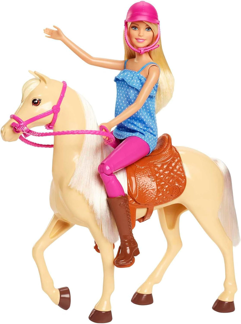 Barbie-Puppe und Pferdespielzeug, Reitzubehör, 1 Puppe und 1 Pferd enthalten, als Geschenk für Kinder ab 3 Jahre geeignet, FXH13