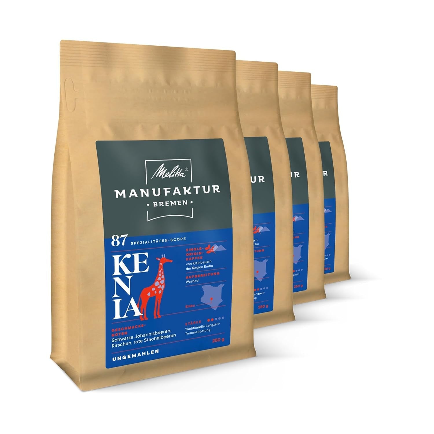 Melitta Manufaktur-Kaffee Guatemala Honey, caffè speciale, 250 g, chicchi di caffè interi, non macinato, caffè monorigine, tostato delicato, tostato in Germania, forza 3 Naty Shop Coffee 4 x 250 grammi chicco intero del Kenya